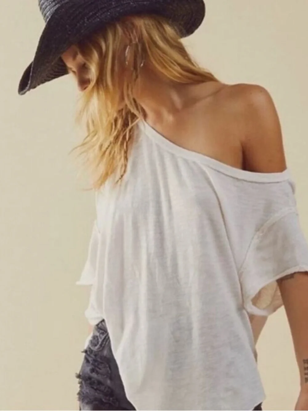 Free People x We the Free Care FP White U Fancy Tee Off Shoulder White T-shirt - Picture 10 of 10